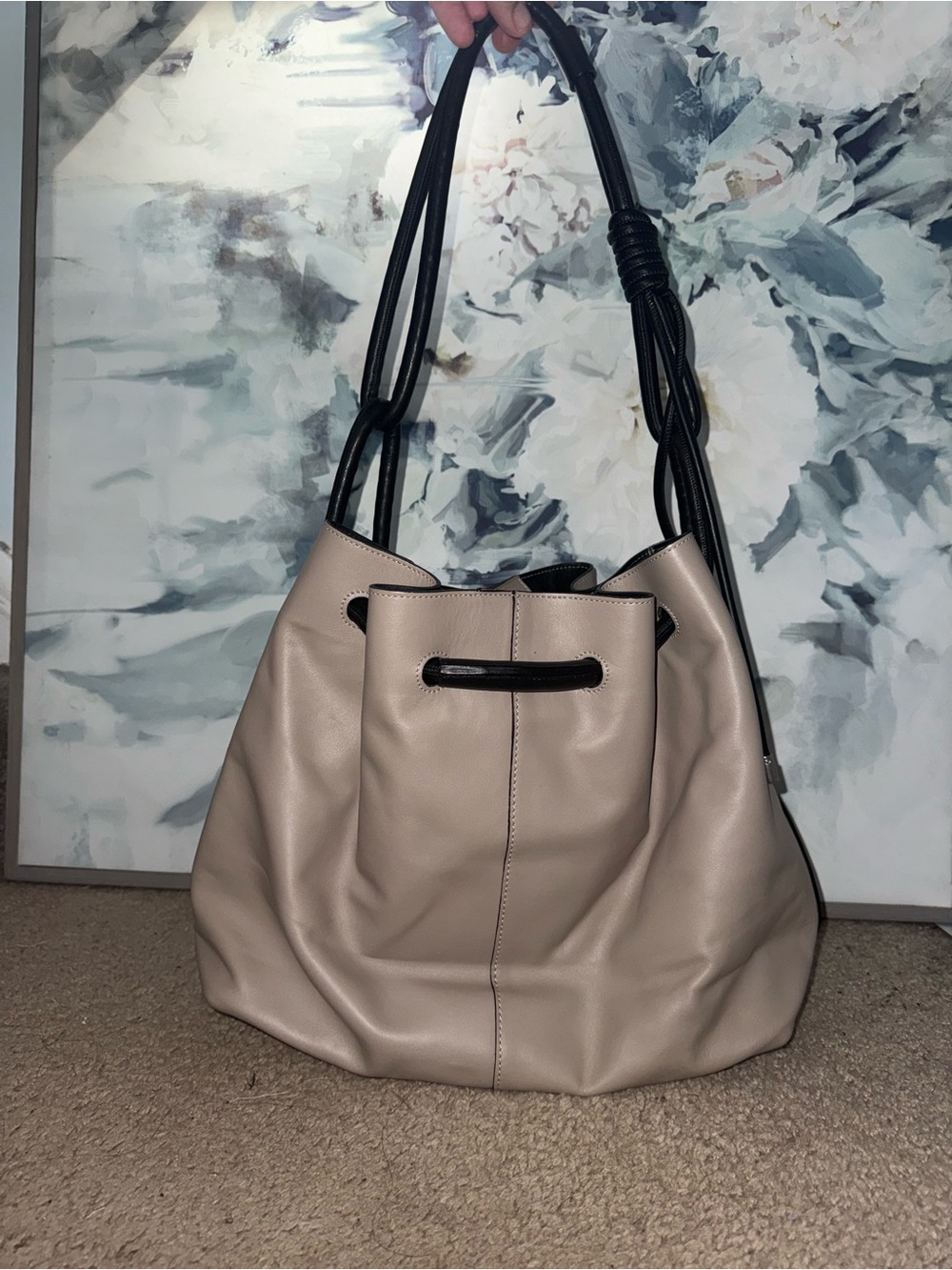 Soft Roberta Gandolfi Taupe Shoulder Bag with Black Accents
